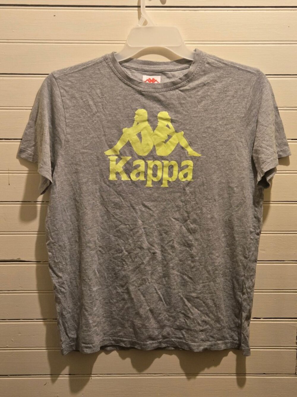 Kappa T-Shirt Mens M Gray Yellow Logo Short Sleeve Cotton Tee Crewneck Casual